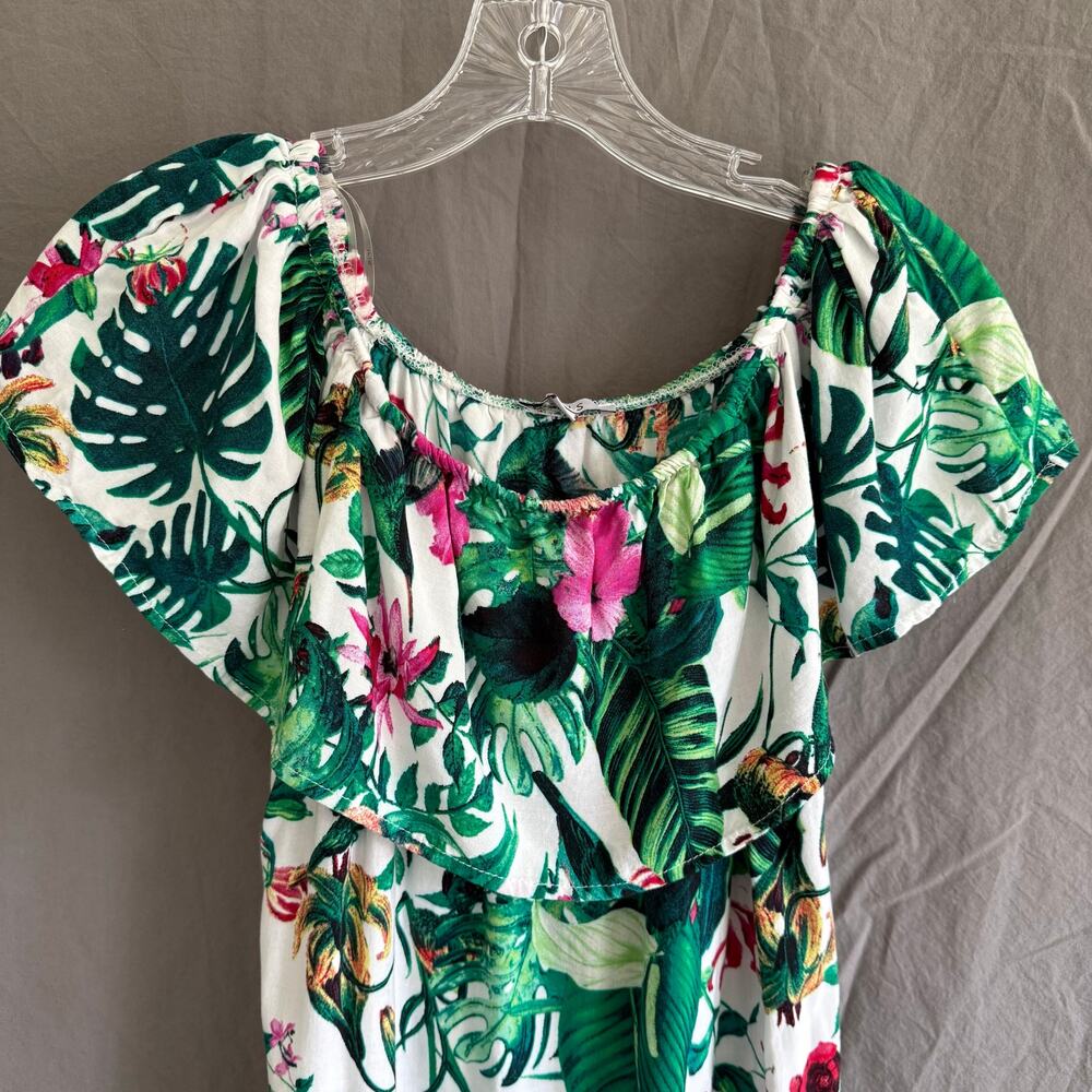 IRIS Tropical Floral Mini Dress Rayon Off Shoulder Resortwear Women's Size Small - Picture 3 of 10